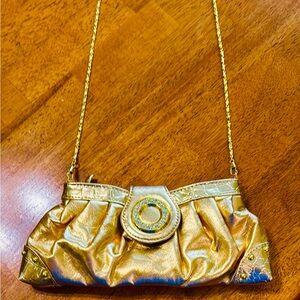 New Pretty Gold Ruched Clutch with Chain Strap